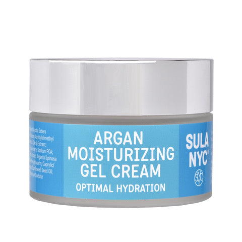 Glass jar with glossy silver top Argan Moisturizing Gel Cream