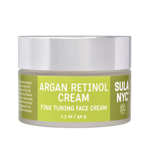 Glass jar with glossy silver top Argan Retinol Cream