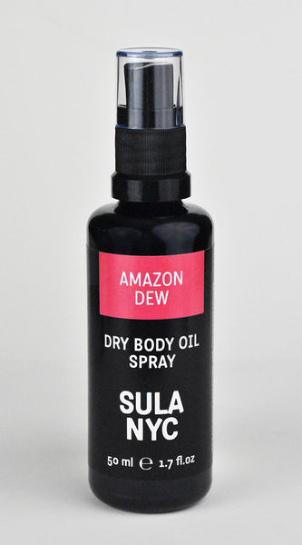 Black glass spray bottle Amazon Dew Dry Body Oil